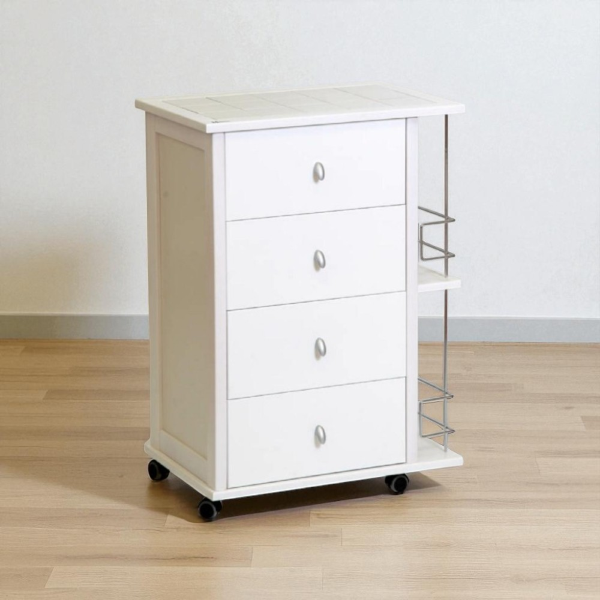 POKER kitchen trolley with drawers and bottle holder White