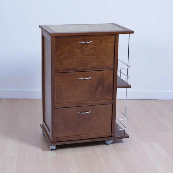 Kitchen trolley with drop-down doors and bottle holder Walnut