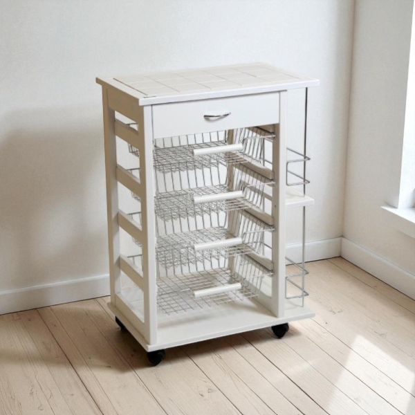 Fruit cart with drawer and bottle holder,WHITE