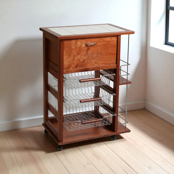 Fruit cart with bread basket and bottles holder,cherry 