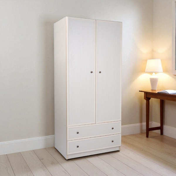2 door 2 drawer wardrobe in white patinated wood