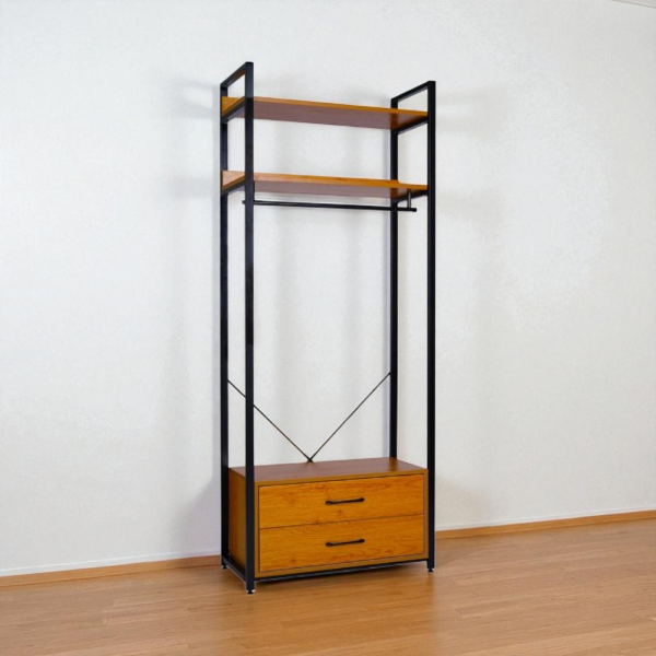 Wardrobe with double drawer 80x37 cm metal structure and oak wood shelves