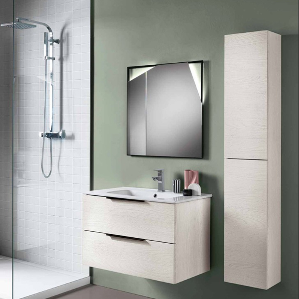 Meuble de salle de bain suspendu de 80 cm en mélaminé BALI Nordic White