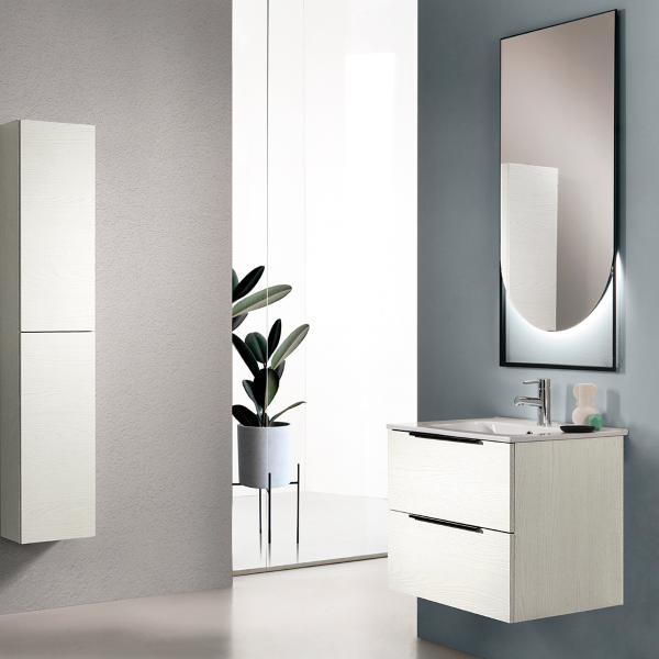 60cm suspended bathroom cabinet with BALI LED light mirror, Nordic White