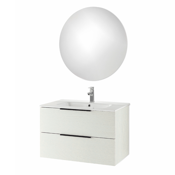 Meuble de salle de bain suspendu BALI 80 cm Nordic White avec miroir rétroéclairé LED