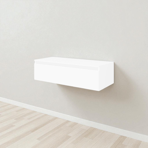 NILYA 120 cm suspended bathroom drawer in melamine-faced chipboard – Glossy White