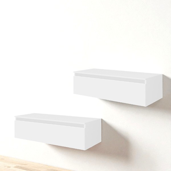 NILYA 120 cm suspended bathroom drawer in melamine-faced chipboard – Matte White