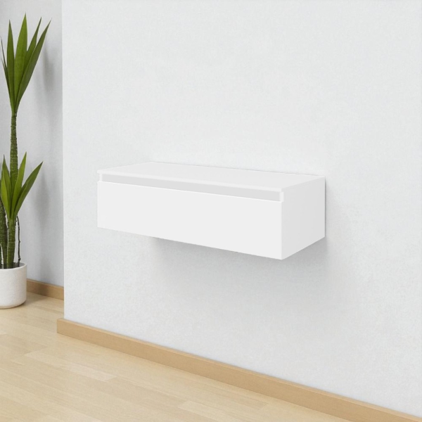 NILYA 120 cm suspended bathroom drawer in melamine-faced chipboard – Matte White