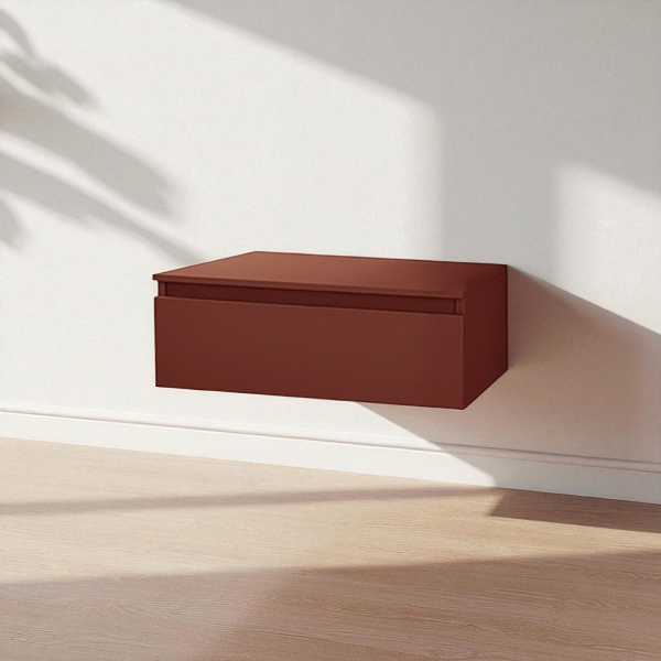 Tiroir de salle de bain suspendu 120 cm NILYA en panneau mélaminé – Rouille Mat