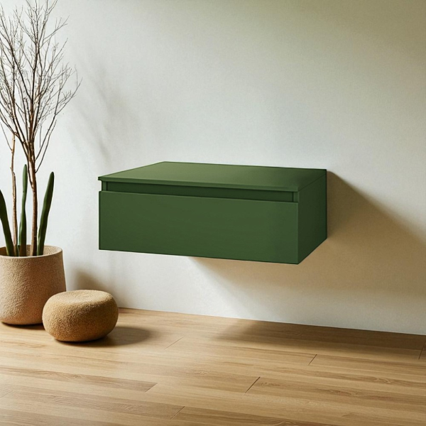 NILYA 120 cm suspended bathroom drawer in melamine-faced chipboard – Matte Green