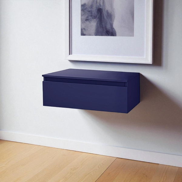 Tiroir de salle de bain suspendu 120 cm NILYA en panneau mélaminé – Bleu Mat