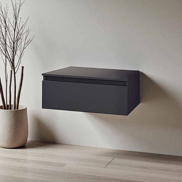 NILYA 100 cm suspended bathroom drawer in melamine-faced chipboard – Matte Graphite