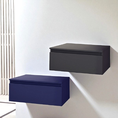 NILYA 80 cm suspended bathroom drawer in melamine-faced chipboard – Matte Blue