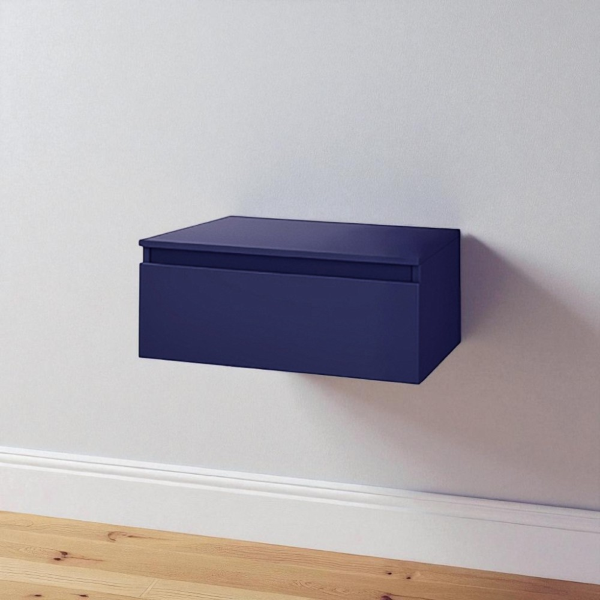 NILYA 80 cm suspended bathroom drawer in melamine-faced chipboard – Matte Blue