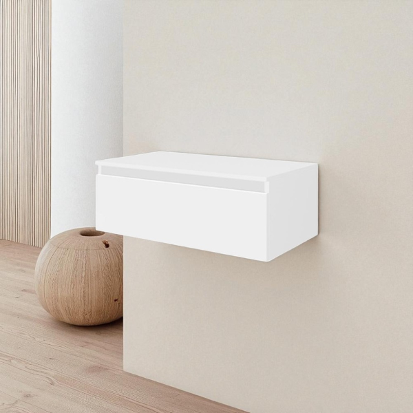 NILYA 80 cm suspended bathroom drawer in melamine-faced chipboard – Matte White