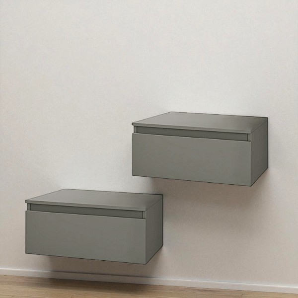 Tiroir de salle de bain suspendu 60 cm NILYA en panneau mélaminé Argile Mat