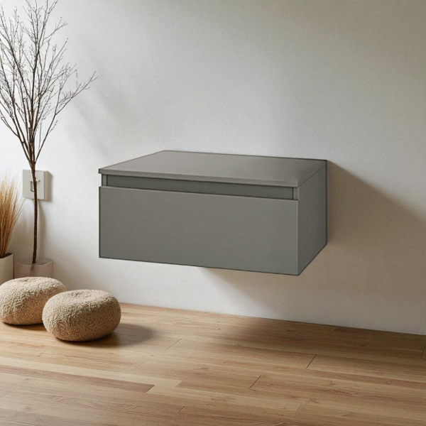 Tiroir de salle de bain suspendu 60 cm NILYA en panneau mélaminé Argile Mat