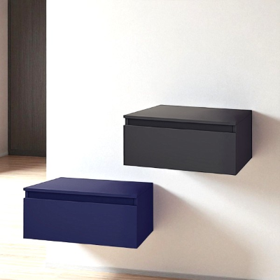 NILYA 60 cm suspended bathroom drawer in melamine-faced chipboard Matte Blue