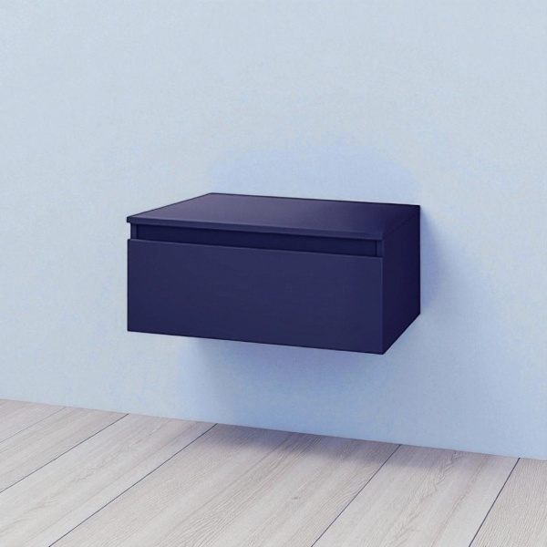 NILYA 60 cm suspended bathroom drawer in melamine-faced chipboard Matte Blue