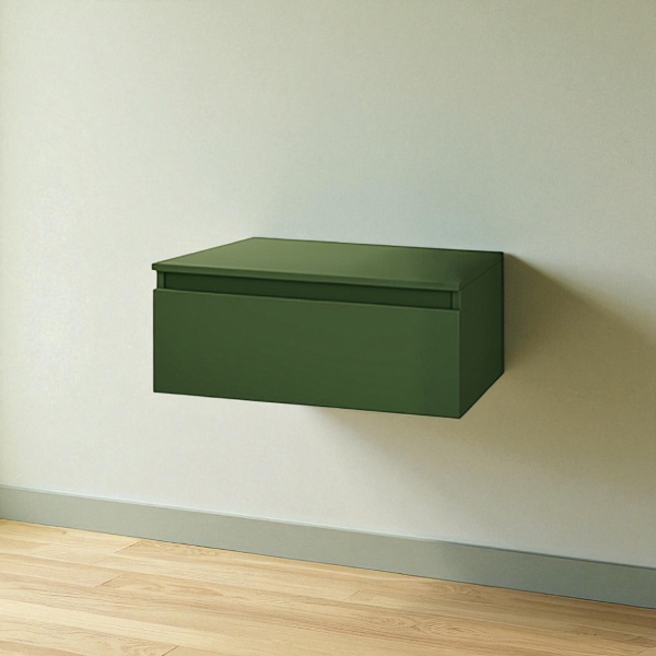 Tiroir de salle de bain suspendu 80 cm NILYA en panneau mélaminé Vert Mat