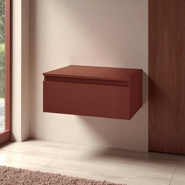 Tiroir de salle de bain suspendu 60 cm NILYA en panneau mélaminé Rouille Mat