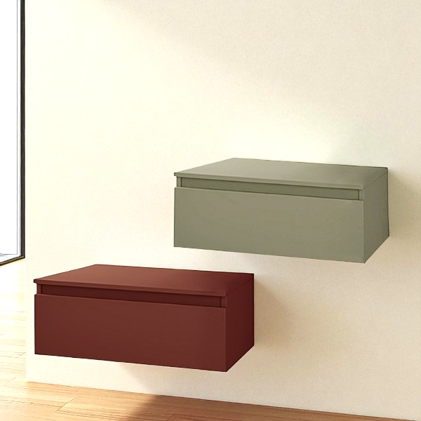 NILYA 100 cm suspended bathroom drawer in melamine-faced chipboard – Matte Dove Grey