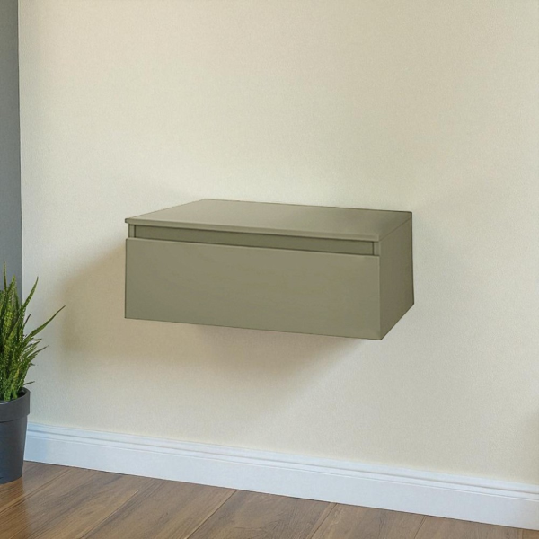 NILYA 100 cm suspended bathroom drawer in melamine-faced chipboard – Matte Dove Grey