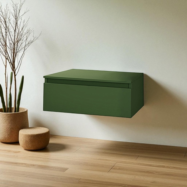 Cassetto da bagno nobilitato 100 cm sospeso NILYA Verde Opaco