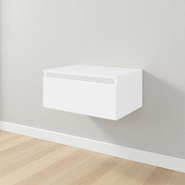 Tiroir de salle de bain suspendu 60 cm NILYA en panneau mélaminé Blanc Mat