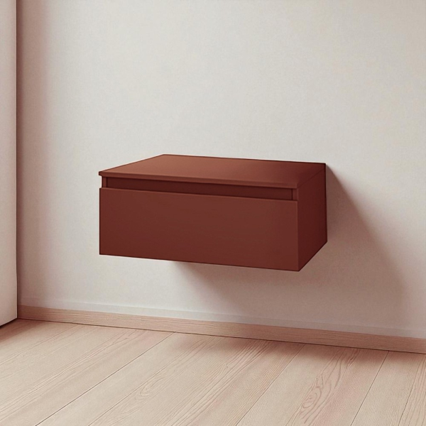 NILYA 80 cm suspended bathroom drawer in melamine-faced chipboard – Matte Rust