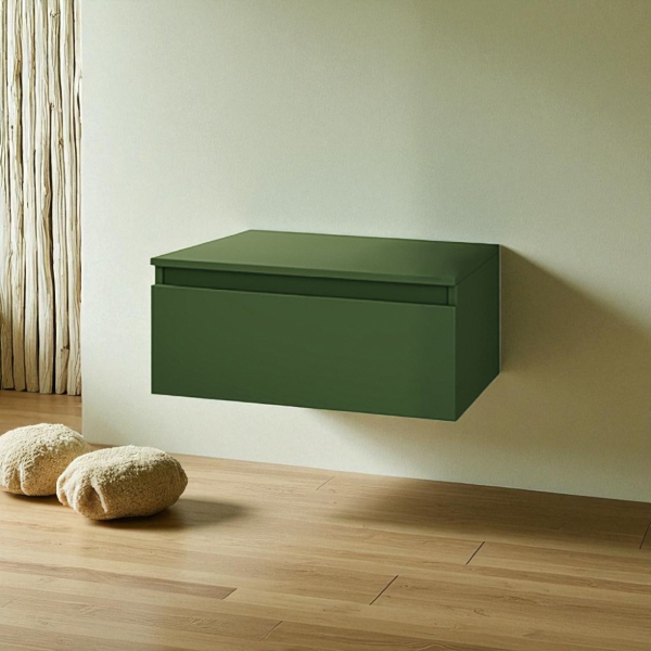 Cassetto bagno 60 cm NILYA sospeso in nobilitato Verde Opaco