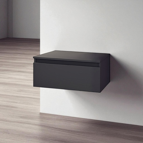 Cassetto bagno 60 cm NILYA sospeso in nobilitato Grafite Opaco 