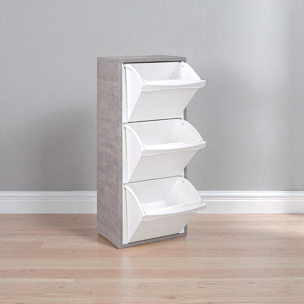 Mobile in legno per raccolta differenziata a 3 vani 40x101h cm CEMENTO