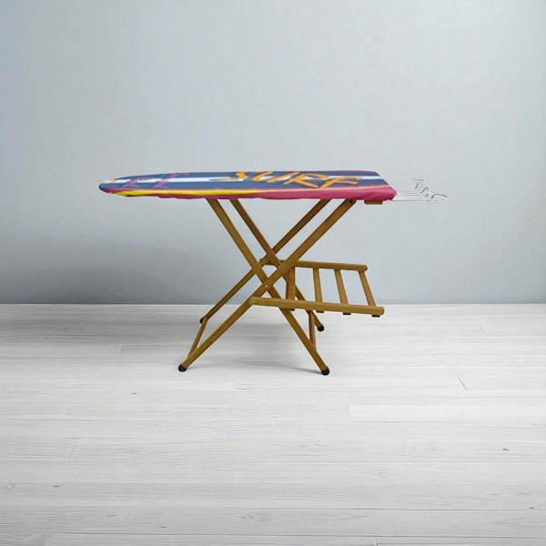 Tabla de planchar modelo LADY de madera maciza con soporte de caldera galvanizado,NOGAL