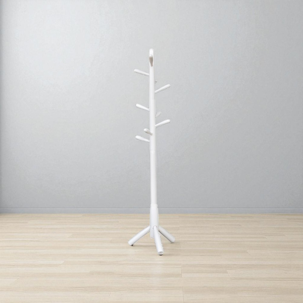 Appendiabiti da terra in legno con 9 ganci base tre piedi altezza 180 cm Bianco