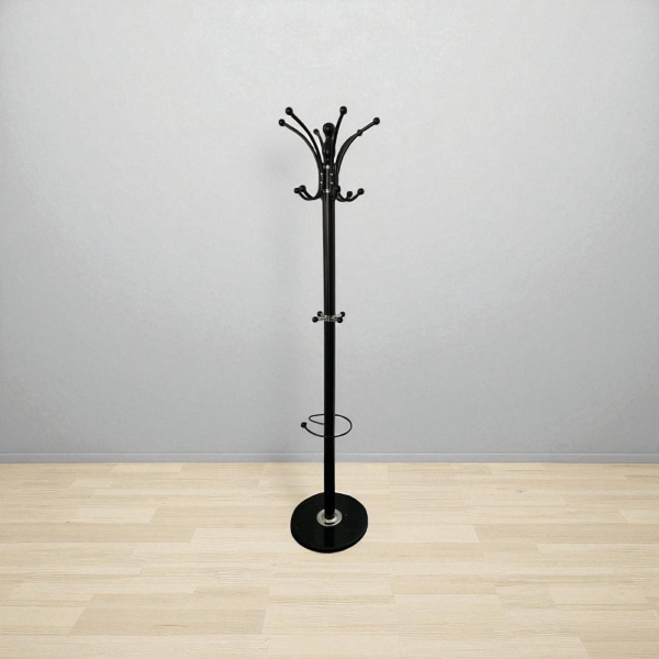Schwarzer Kleiderständer 175 cm - 16 Haken und Schirmständer