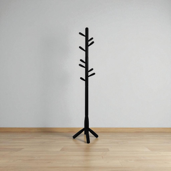 Kleiderständer aus Holz mit 9 Haken, drei Füße Höhe 180 cm Schwarz