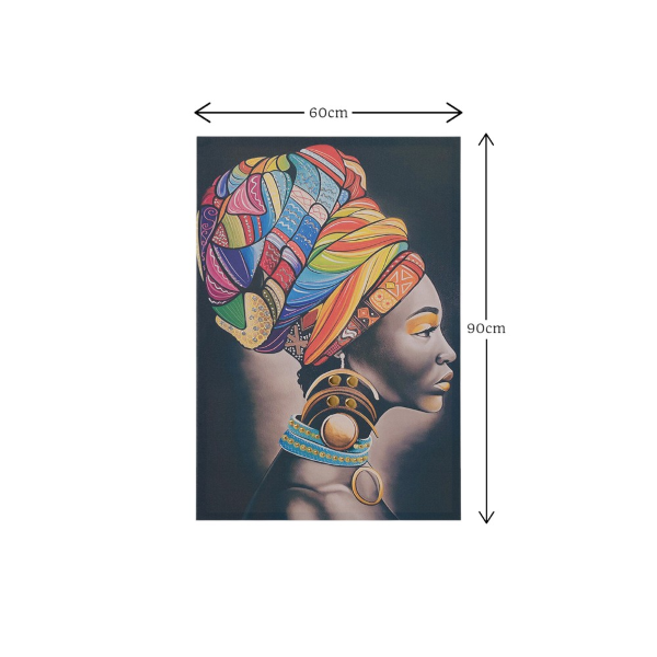 Quadro moderno verticale su tela 60x90 cm ritratto donna africana colorato