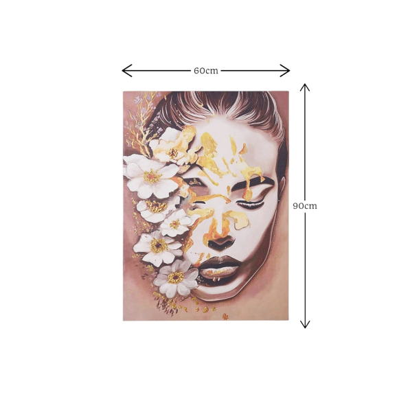 Quadro 60x90 cm moderno su tela verticale tema donna e fiori 