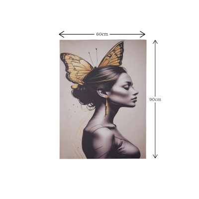 Quadro su tela 60x90 cm donna farfalla moderno verticale
