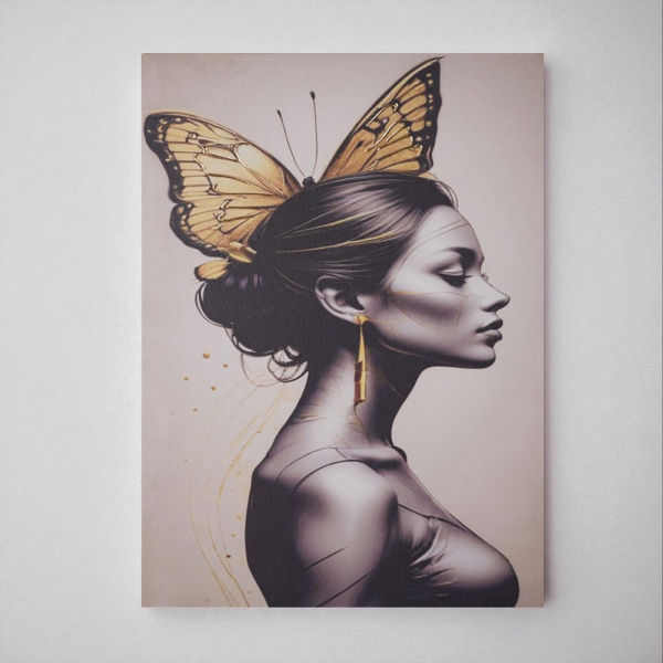 Quadro su tela 60x90 cm donna farfalla moderno verticale