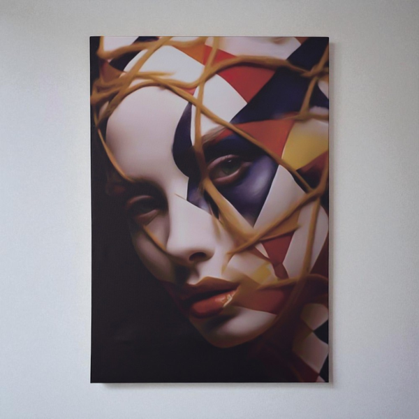 Tableau moderne de femme masquée sur toile 60x90 cm verticale