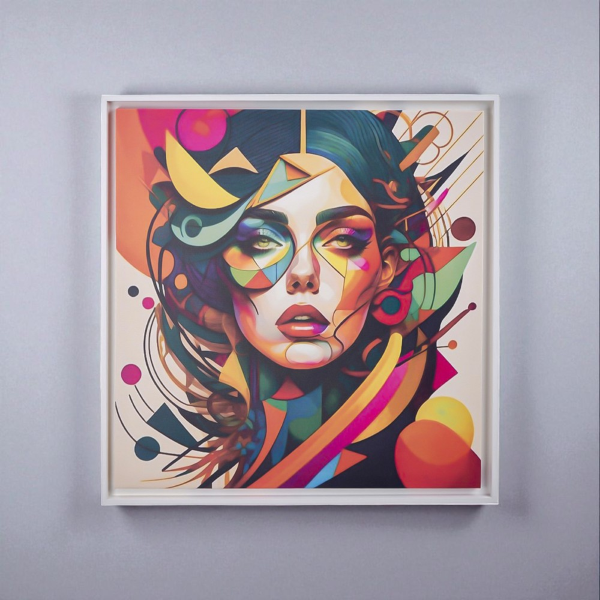 Tableau sur toile encadrée moderne 98x98 cm portrait de femme abstrait