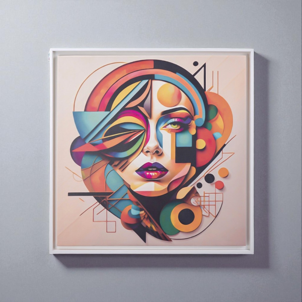 Quadro su tela con cornice moderno 98x98 cm ritratto geometrico donna