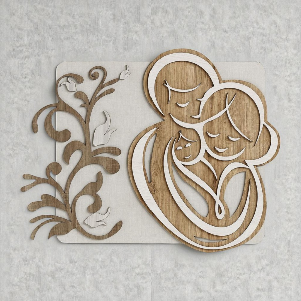 Capezzale 76x60 cm moderno Sacra Famiglia legno laminato Tek