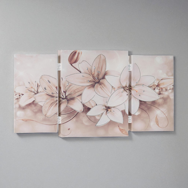 Quadro stampa su tela a TRIS 70x140 cm telaio in legno con disegno floreale