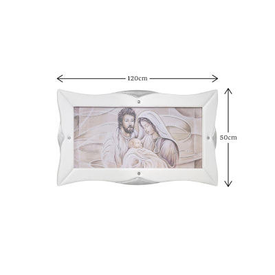 Quadro su tela moderno 50x120 cm con cornice in pelle Bianca Sacra Famiglia