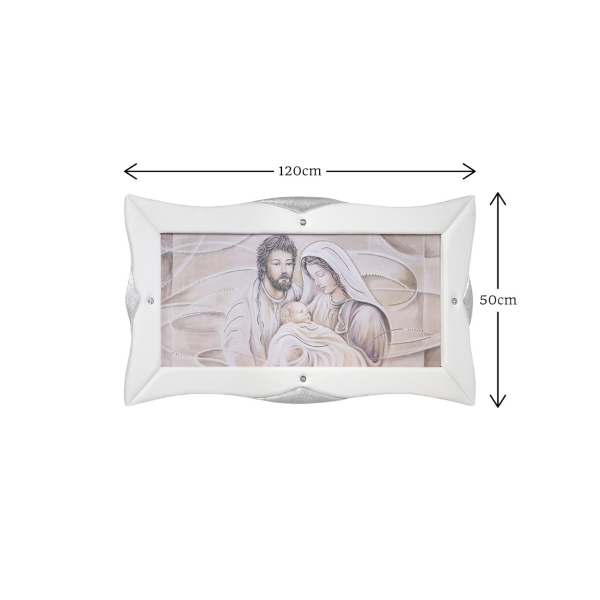 Quadro su tela moderno 50x120 cm con cornice in pelle Bianca Sacra Famiglia
