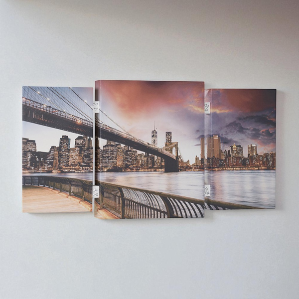 Modern TRIS painting on canvas 65x146 cm wooden frame New York City theme