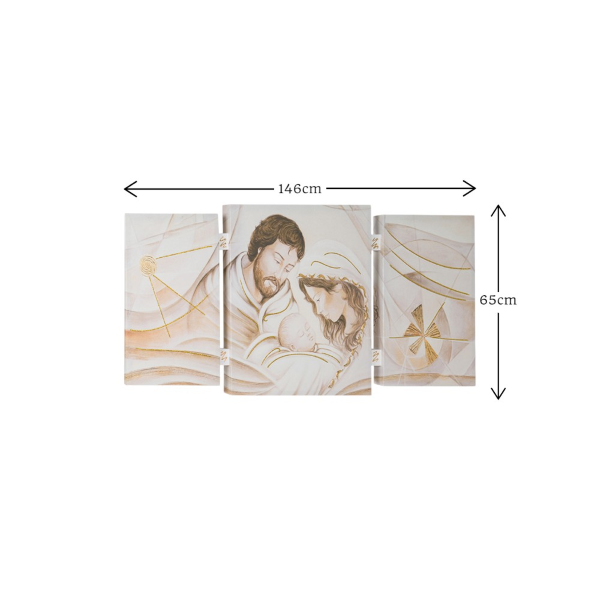 Tableau TRIS moderne sur toile 65x146 cm cadre bois thème Sainte Famille